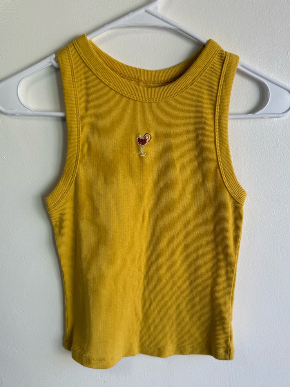 A New Day Yellow Embroidered Aperol Spritz Ribbed Tank Top size Small